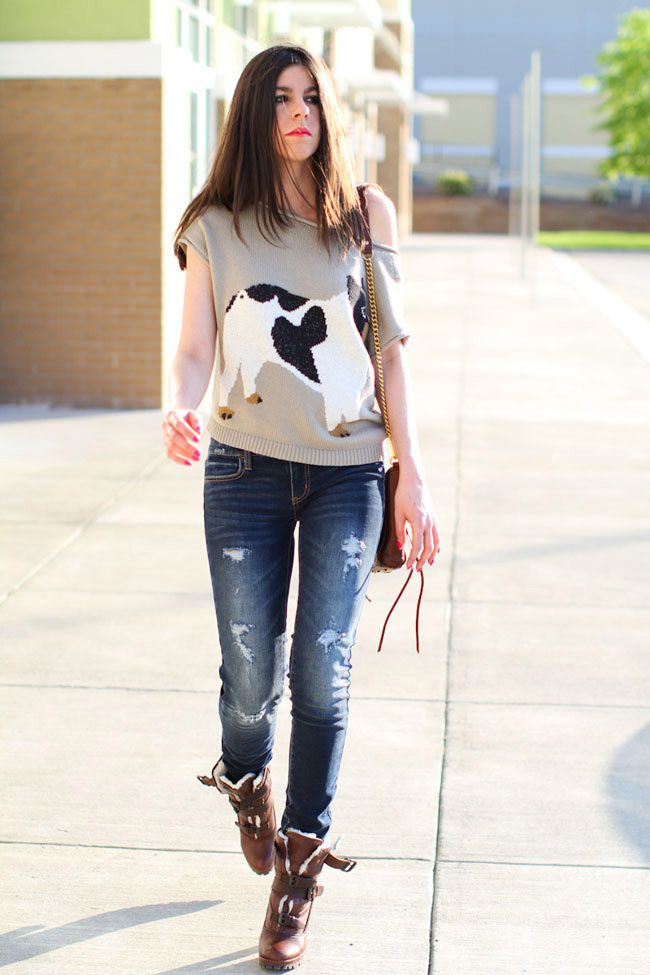 Cropped knit, Dolce Vita shearling boots, American Eagle jegging, Rebecca Minkoff leather bag, Cancan, Fashion outfit,
