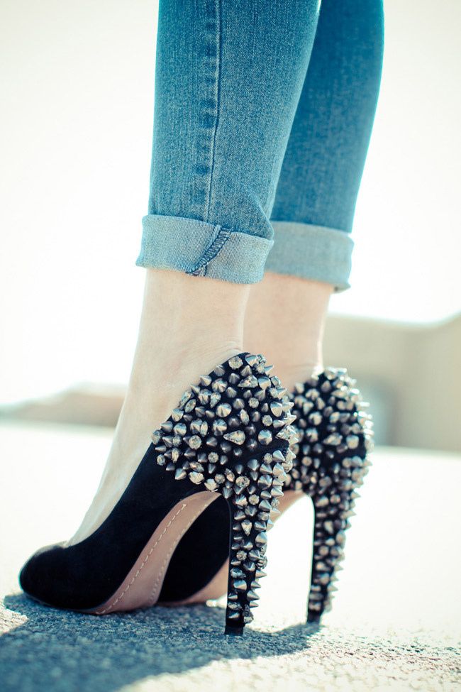 Sam Edelman Spiked Heels, Asos White Button Up, Skinny Jeans, Chanel bag