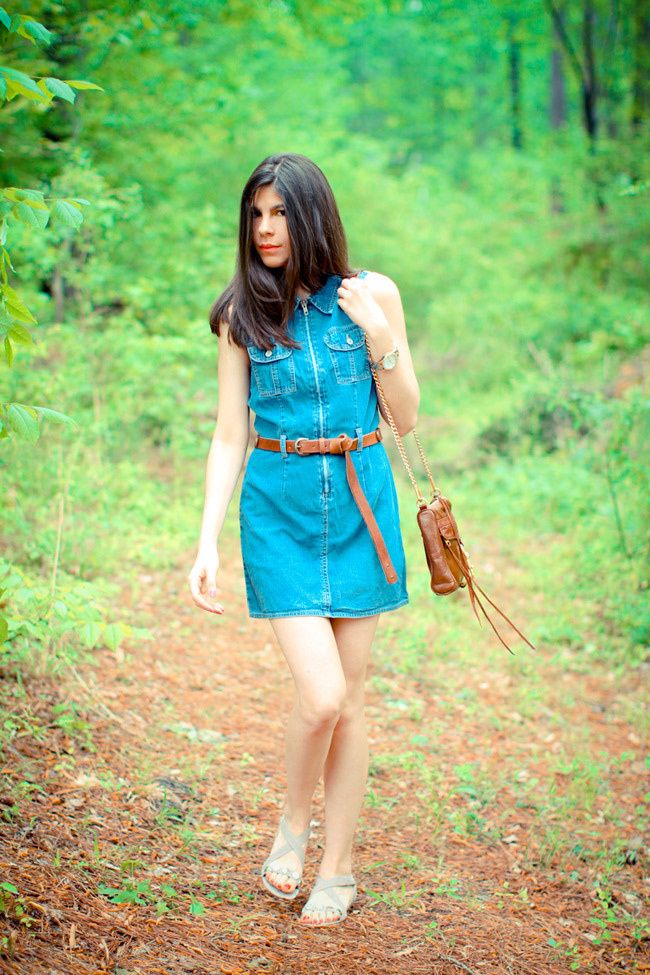 Gap denim dress, Asos leather boyfriend belt, Rebecca Minkoff bag, Diba sandals, Fashion Outfit