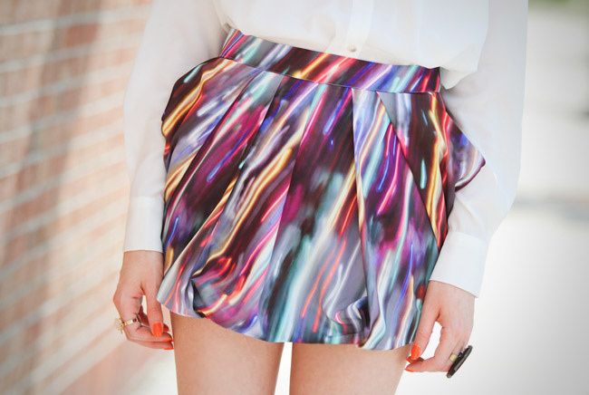 Asos Pumpkin Pumps, Neon Miniskirt, Agate Ring, Fashion Outfit, Silk White Blouse
