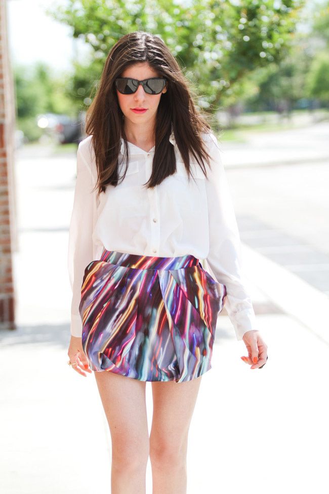 Asos Pumpkin Pumps, Neon Miniskirt, Agate Ring, Fashion Outfit, Silk White Blouse