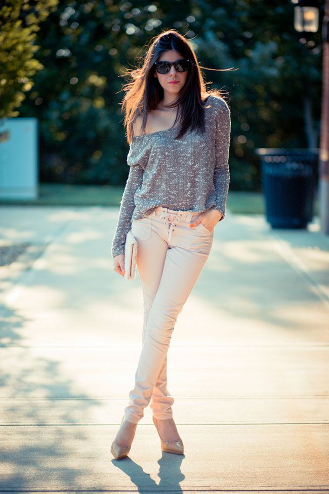 Minkpink Nevermind Jumper, Christian Louboutin Pigalle 120 Patent Pumps, Asos Lace-Up Pink Jeans, HM rosette clutch