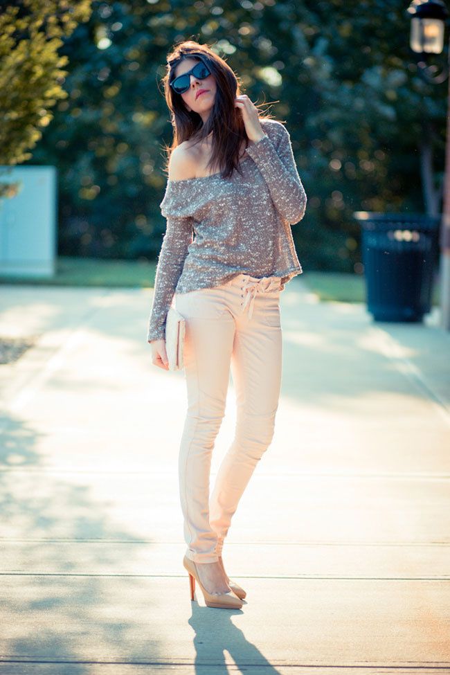 Minkpink Nevermind Jumper, Christian Louboutin Pigalle 120 Patent Pumps, Asos Lace-Up Pink Jeans, HM rosette clutch