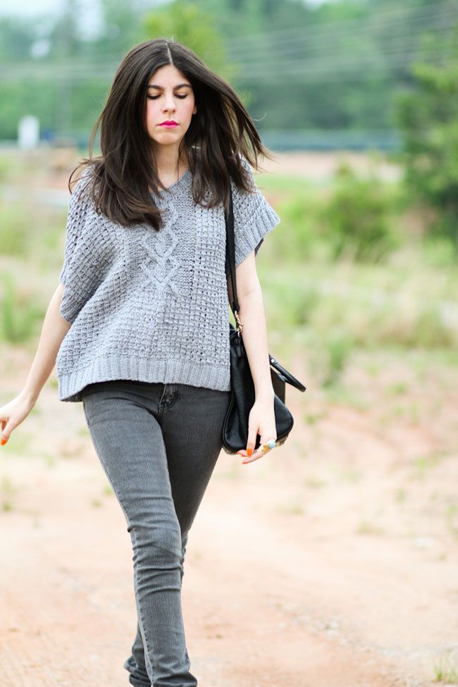 Cheap Monday Skinny Jeans, Chunky Cable Knit Sweater, Senso Pony Hair ankle boots, Paddington leather bag