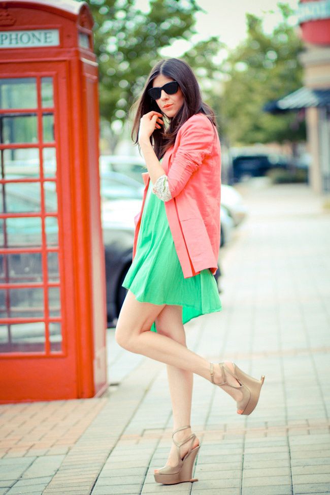 Color Blocking, Bright Green Dress, Moschino platform wedges, Balenciaga clutch, Neon Fashion