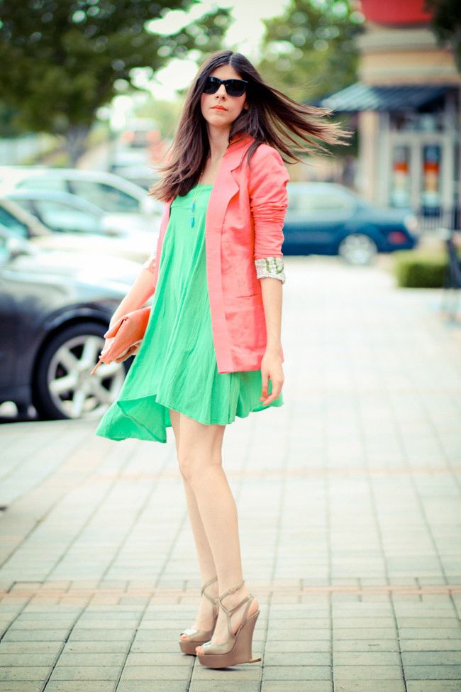 Color Blocking, Bright Green Dress, Moschino platform wedges, Balenciaga clutch, Neon Fashion