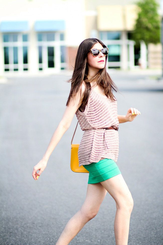 outfit, body con skirt, karen walker sunglasses, Moschino, Kain label, Fashion, Yellow Leather Satchel