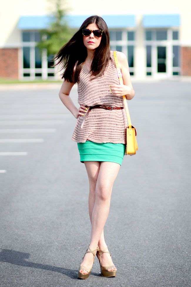 outfit, body con skirt, karen walker sunglasses, Moschino, Kain label, Fashion, Yellow Leather Satchel