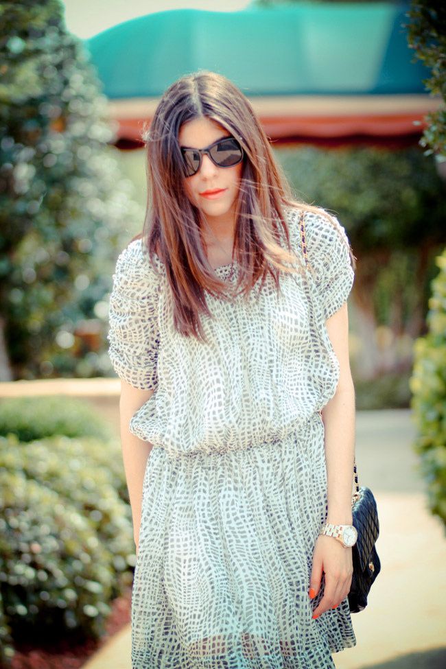 Joie dress, Fashion Outfit, Aldo platform heels, Vintage Chanel bag, Rayban sunglasses