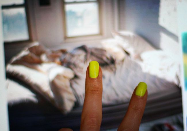 Neon Nail Polish, White sheets, Tumblr