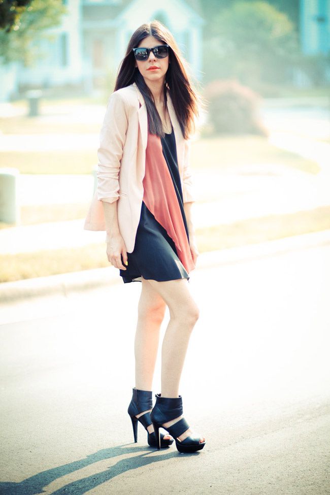 Pink Blazer, Alice Yim dress, strappy heels, Fashion outfit