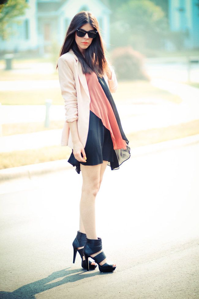 Pink Blazer, Alice Yim dress, strappy heels, Fashion outfit