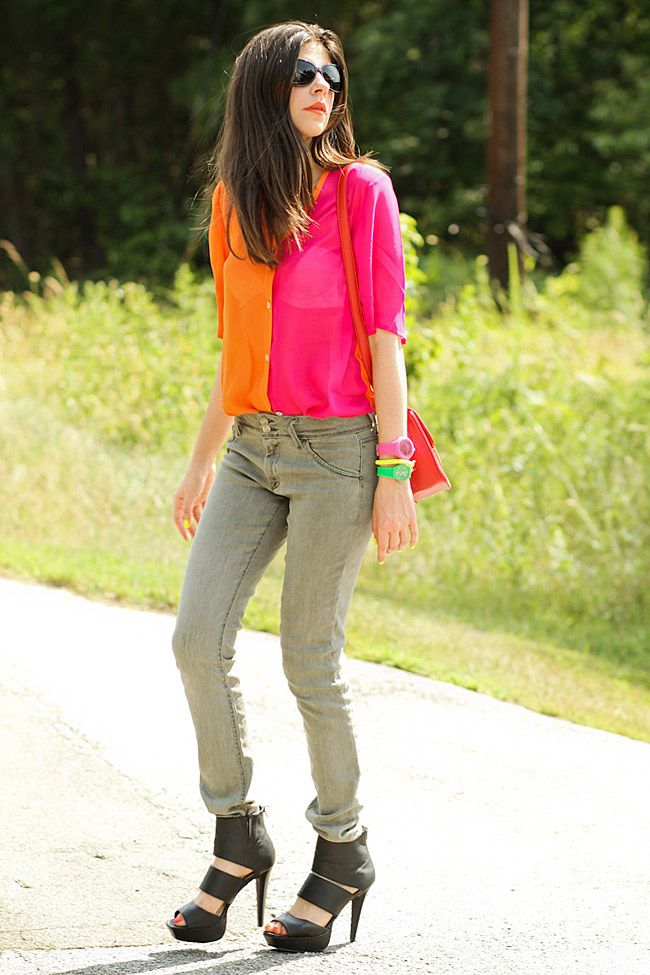 Color Block, Color Blocking, Khaki Army Hudson skinny jeans, Strappy platform sandals, Red Kate bag, Minkpink sunglasses, Outfit, Fashion blog