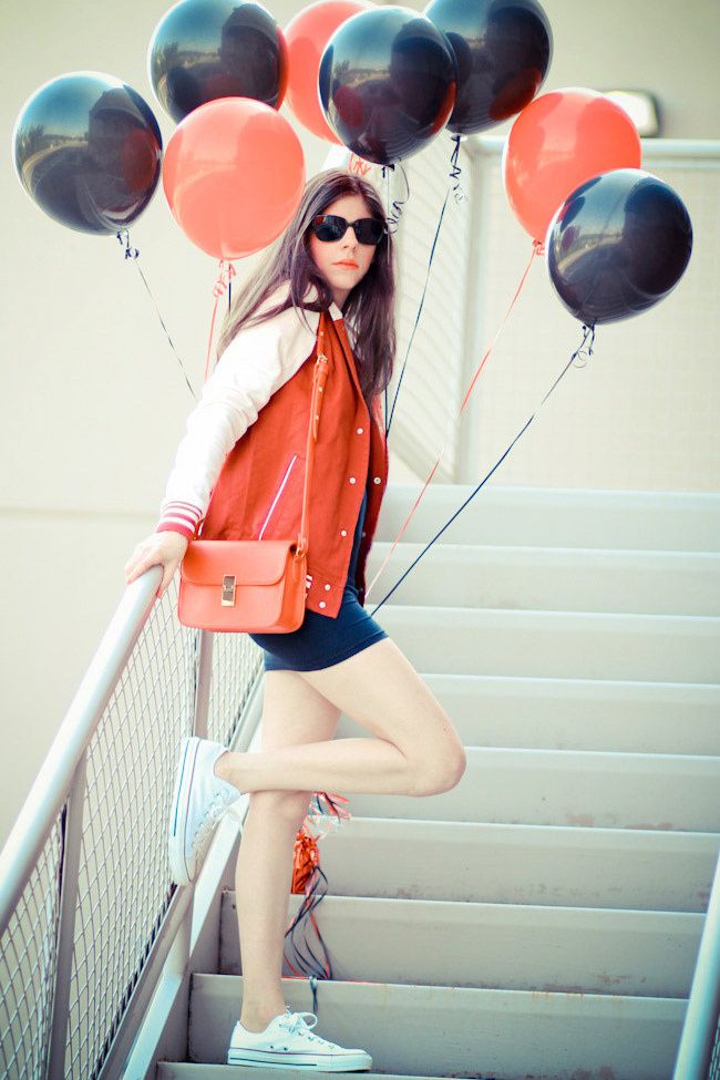 American Apparel Double-U Neck Mini Dress, Varsity Jacket, Asos, Chuck Taylor Converse, Fashion Outfit