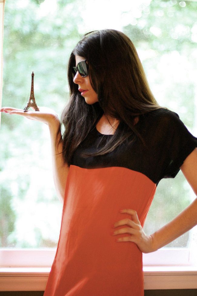 Motel sheer dress, color blocking Fashion, Eiffel Tower, Paris, Outfit