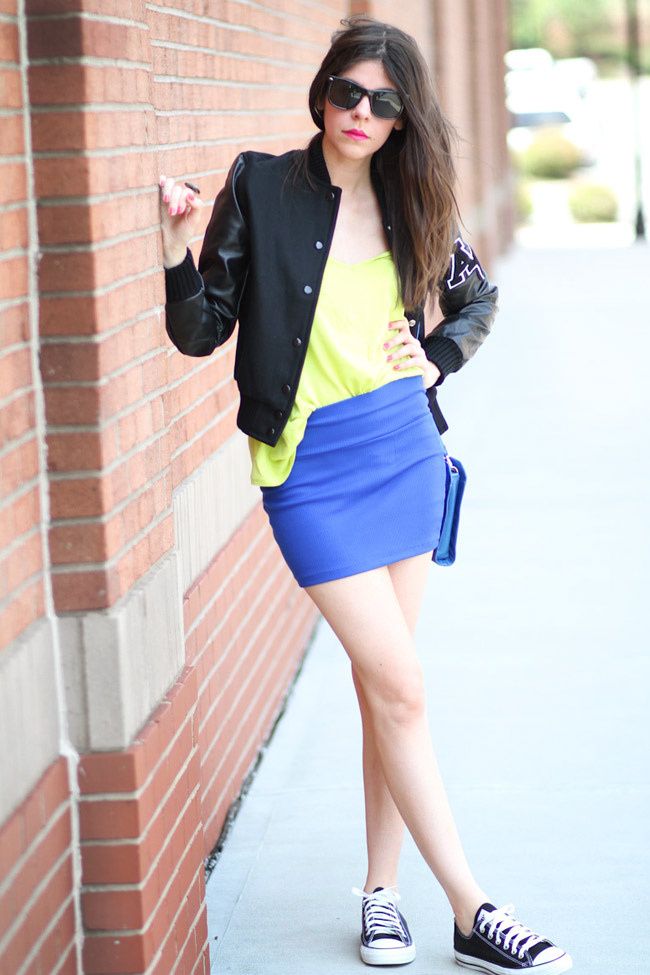 American College Varsity Jacket, Chuck Taylor Converse, Fashion Outfit