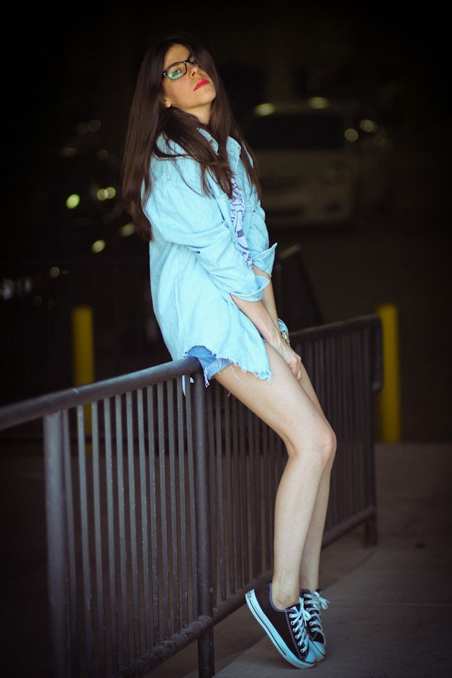 Jet jean shorts, Modekungen denim shirt, Marc Jacobs gold watch, Converse Chuck Taylor, Bonlook eyeglasses, Malibu Native, Fashion Outfit