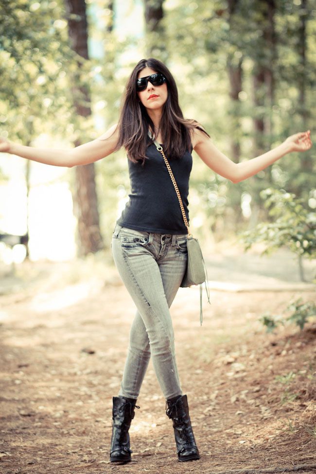 True Religion Skinny Jeans, Victorias Secret Tank Top, Guess Boots, Rebecca Minkoff MAC Clutch, Fashion Outfit