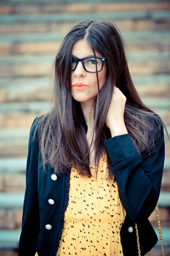 Modcloth Yellow Dress, Vintage Chanel bag, Ankle boots, Fashion outfit, Glasses