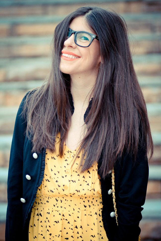 Modcloth Yellow Dress, Vintage Chanel bag, Ankle boots, Fashion outfit, Glasses