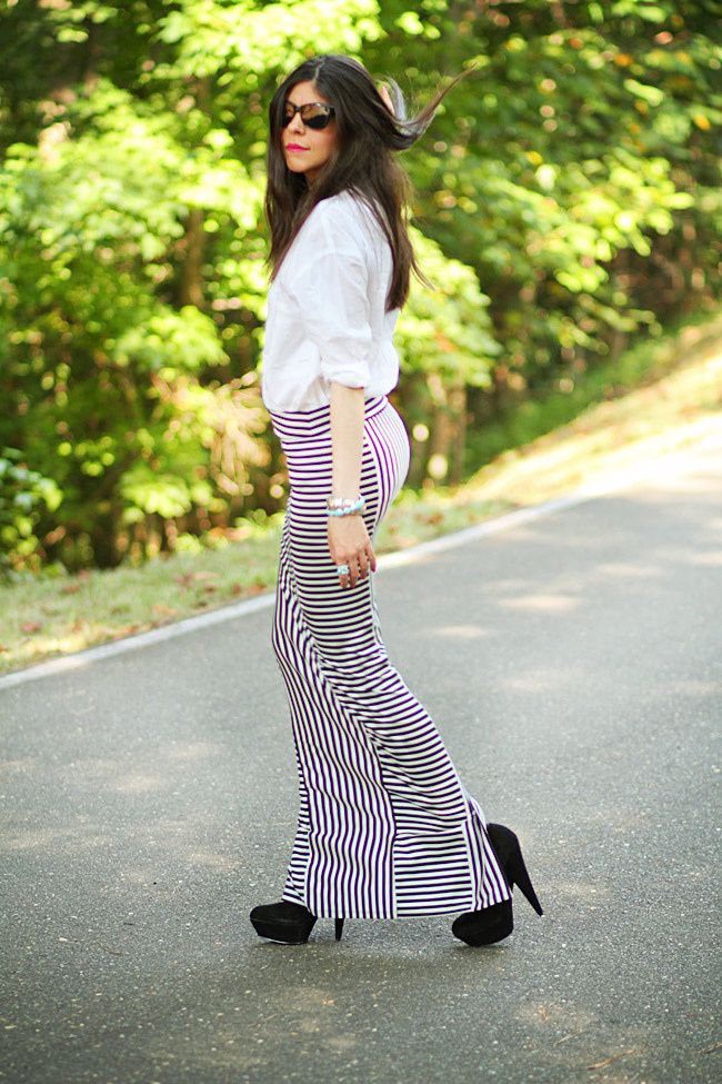 Stripe Maxi Skirt, Asos White Blouse, Asos pumpkin heels, Ippolita Scultura Turquoise Jewelry, John Hardy Silver Tiger Cuff, Fashion outfit