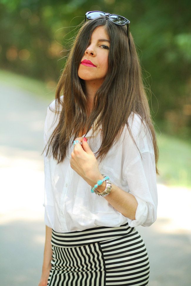 Stripe Maxi Skirt, Asos White Blouse, Asos pumpkin heels, Ippolita Scultura Turquoise Jewelry, John Hardy Silver Tiger Cuff, Fashion outfit