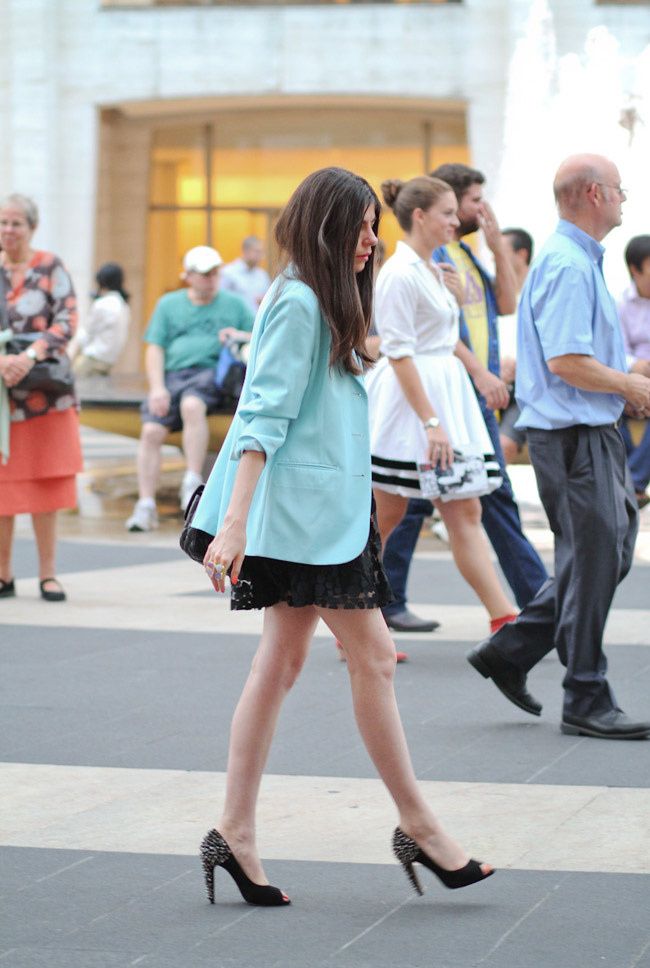New York Fashion Week, Black Lace dress, Chanel, Elie Tahari, True Blood Janina Gavankar, Blue Blazer, Fashion outfit