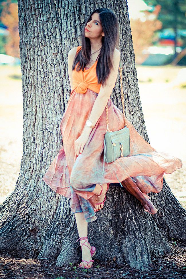 Rebecca Minkoff MAC Clutch bag, vintage watercolor maxi skirt, gold Marc Jacobs Henry watch, Fashion outfit