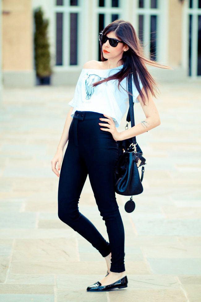 American Apparel riding pants, Ray Ban Wayfarer sunglasses, Patent Penny Loafers, Fashion outfit