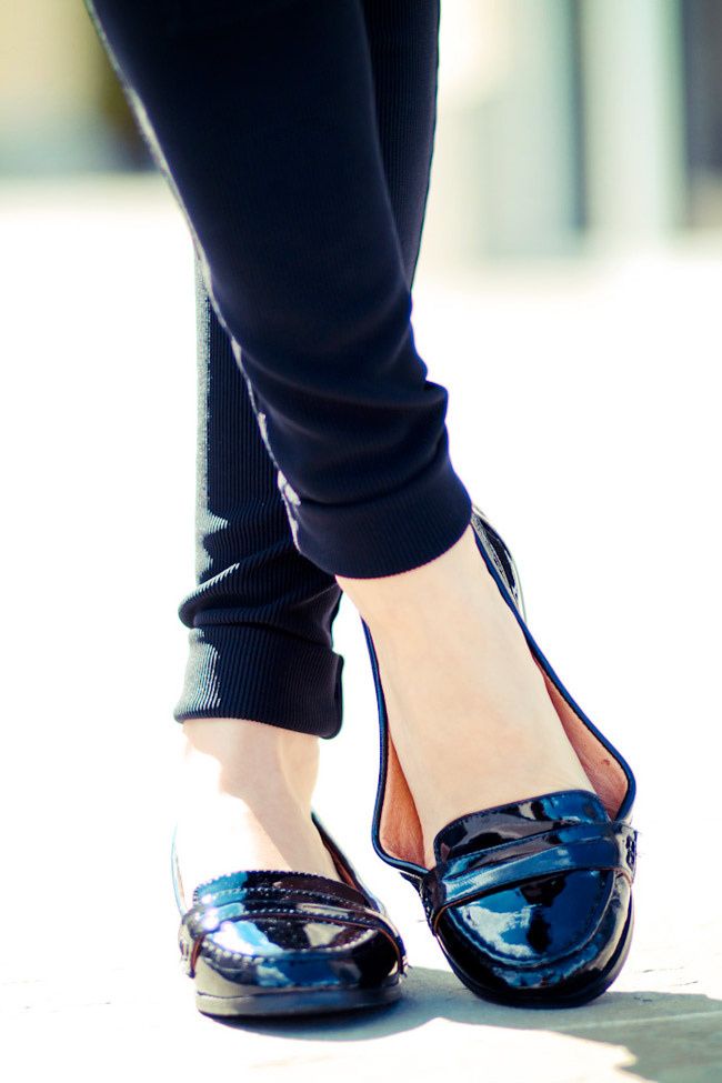 American Apparel riding pants, Ray Ban Wayfarer sunglasses, Patent Penny Loafers, Fashion outfit