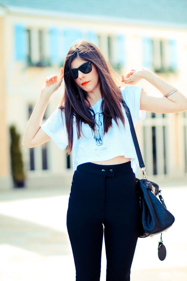 American Apparel riding pants, Ray Ban Wayfarer sunglasses, Patent Penny Loafers, Fashion outfit