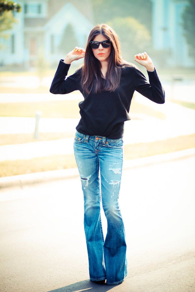 Christian Dior Sweater, True Religion Bell Bottom Jeans, Fashion Outfit