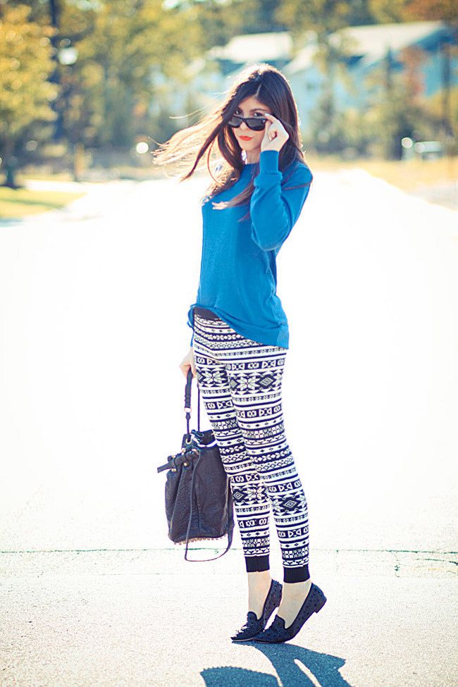 Alexander Wang Diego Bucket bag, American Apparel sweater, Hue ski leggings, Sam Edelman Adena Spike loafers, Fashion Outfit