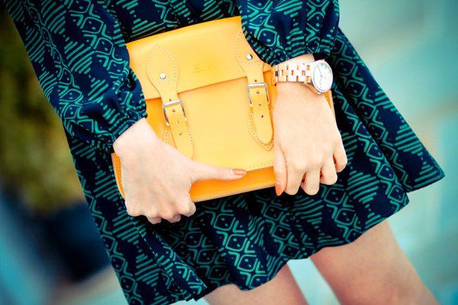 Marc Jacobs Gold watch, Cambridge Leather Satchel bag, Patent Penny Loafers, Ray Ban Wayfarer Sunglasses, Fashion Outfit