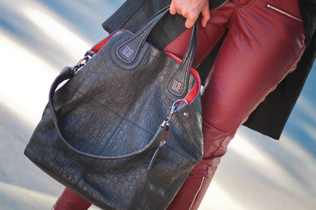 Leather pants, Stella McCartney Morgana heels, Givenchy Nightingale reptile large shopper, Fashion outfit