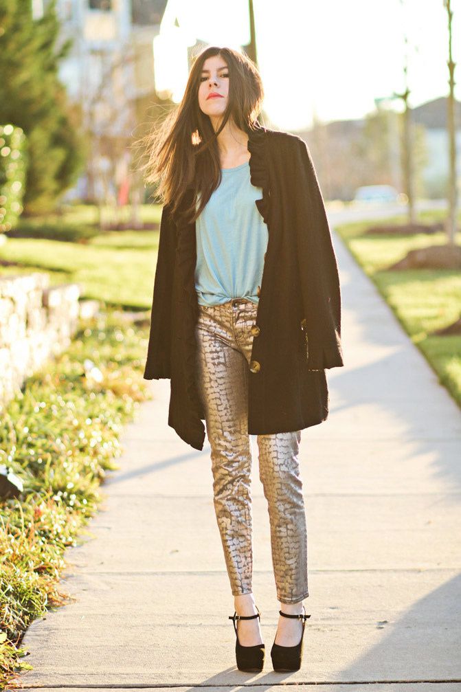 Stylemint Mary Kate and Ashley Olsen, Marni platforms, Alexa Chung, metallic snakeskin jeans, Fashion outfit