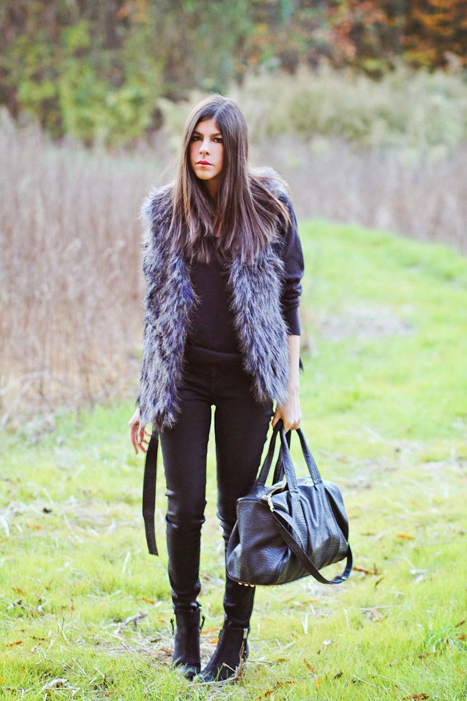 HM Fur Vest, Topshop Ambush, Alexander Wang Rocco Duffel, Fashion Outfit
