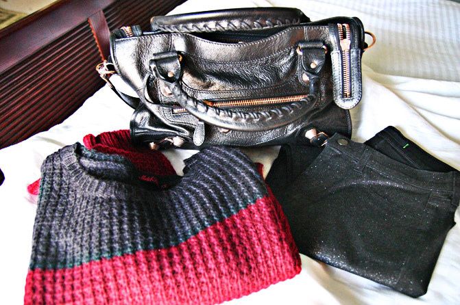 Balenciaga Arena Giant City handbag, Fashion, Color Block Sweater, J Brand Glitter Skinny Jeans