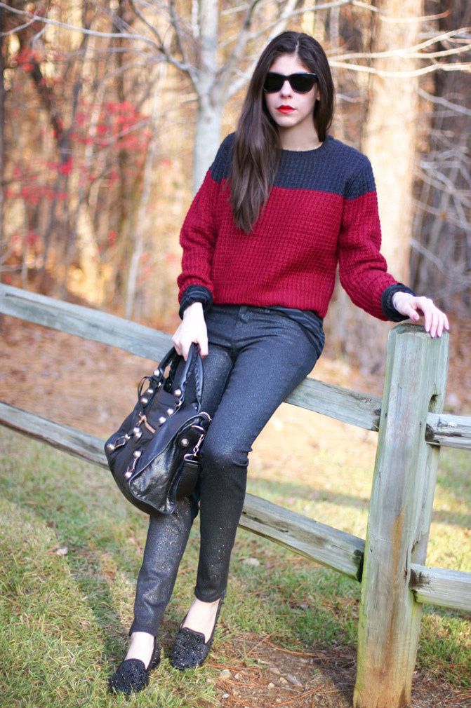 J Brand Glitter Jeans, Balenciaga Arena Giant City handbag, Two Tone Isabel Marant inspired Fashion Outfit