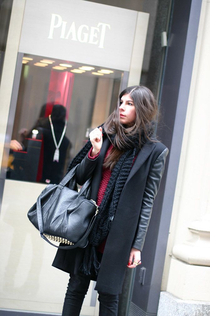 Zara coat with leather sleeves, Topshop ambush boots, Alexander Wang Rocco Duffel bag, Fashion, Outfit