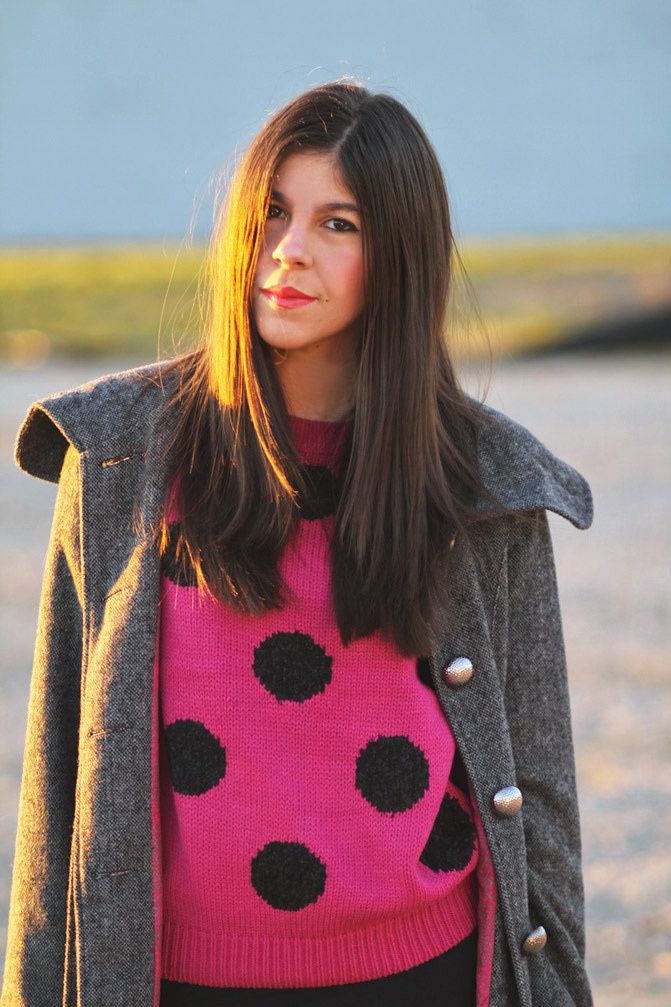 Asos Polka Dot Sweater, Alexander Wang Diego Bucket bag, Topshop Ambush boots, Tulle Coat, Fashion, Outfit