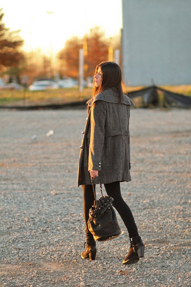 Asos Polka Dot Sweater, Alexander Wang Diego Bucket bag, Topshop Ambush boots, Tulle Coat, Fashion, Outfit