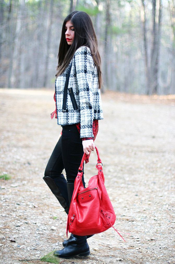 Chanel jacket, Balenciaga bag, riding boots, leopard print blouse, Fashion, Outfit