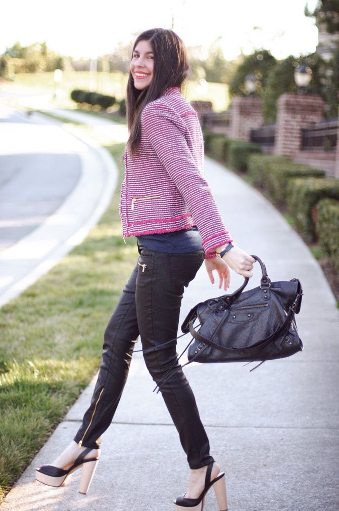 Zara blazer, Leather leggings, Balenciaga classic City bag, Fashion