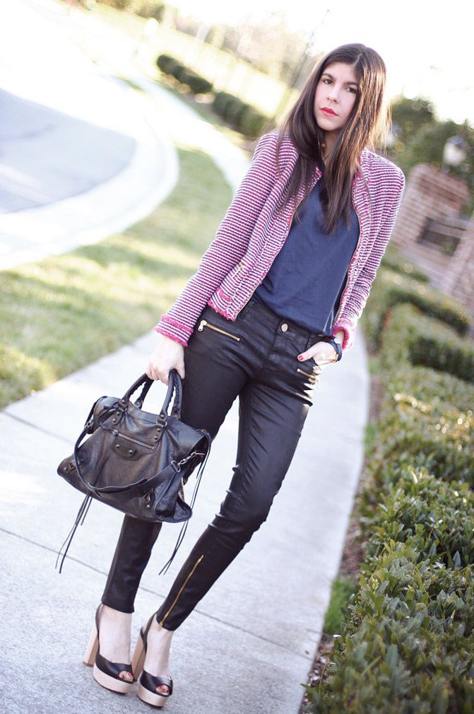 zara pink tweed blazer