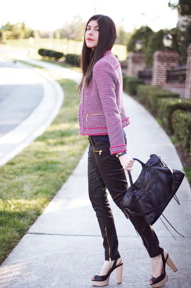Zara blazer, Leather leggings, Balenciaga classic City bag, Fashion