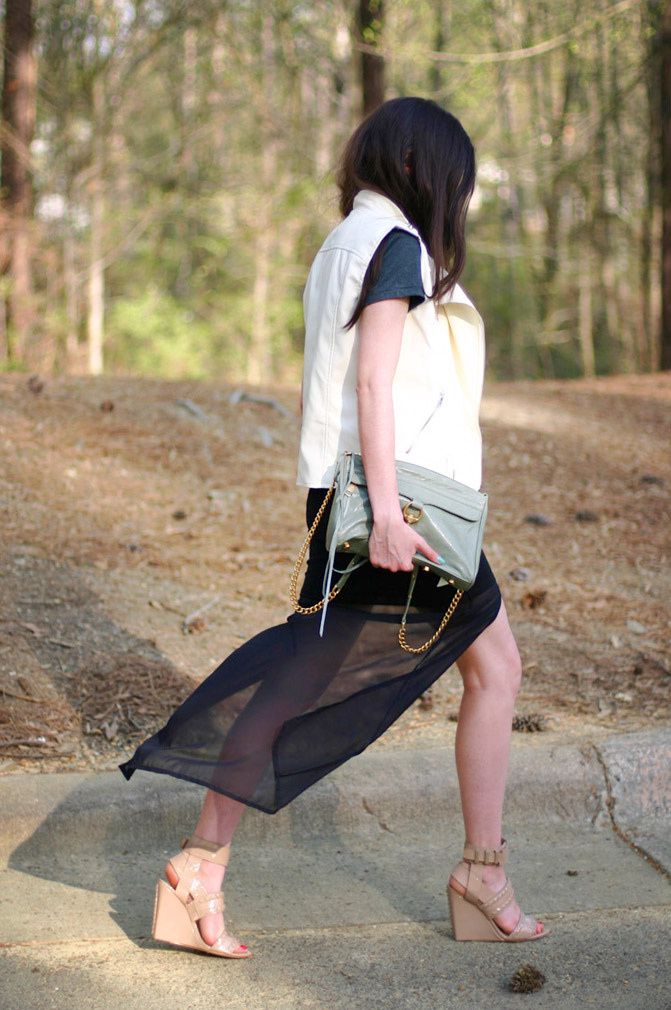 Rebecca Minkoff Mac, Alexander Wang wedges, Fashion, sheer high low maxi