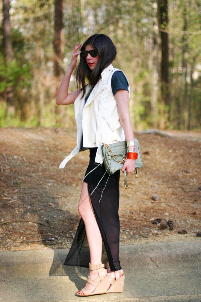 Rebecca Minkoff Mac, Alexander Wang wedges, Fashion, sheer high low maxi