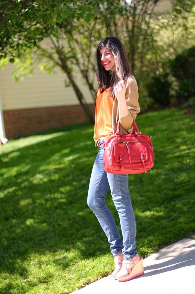 Lancaster Paris red bag, Espadrille wedges, Fashion outfit