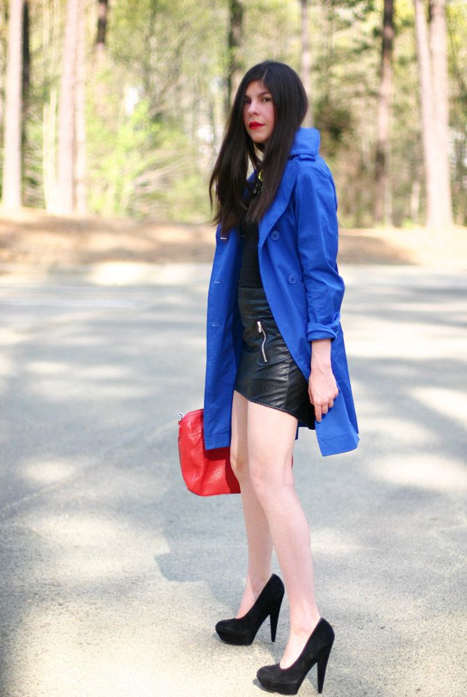 Victoria's Secret Trench Cat, Asos heels, Fashion, Leather skirt